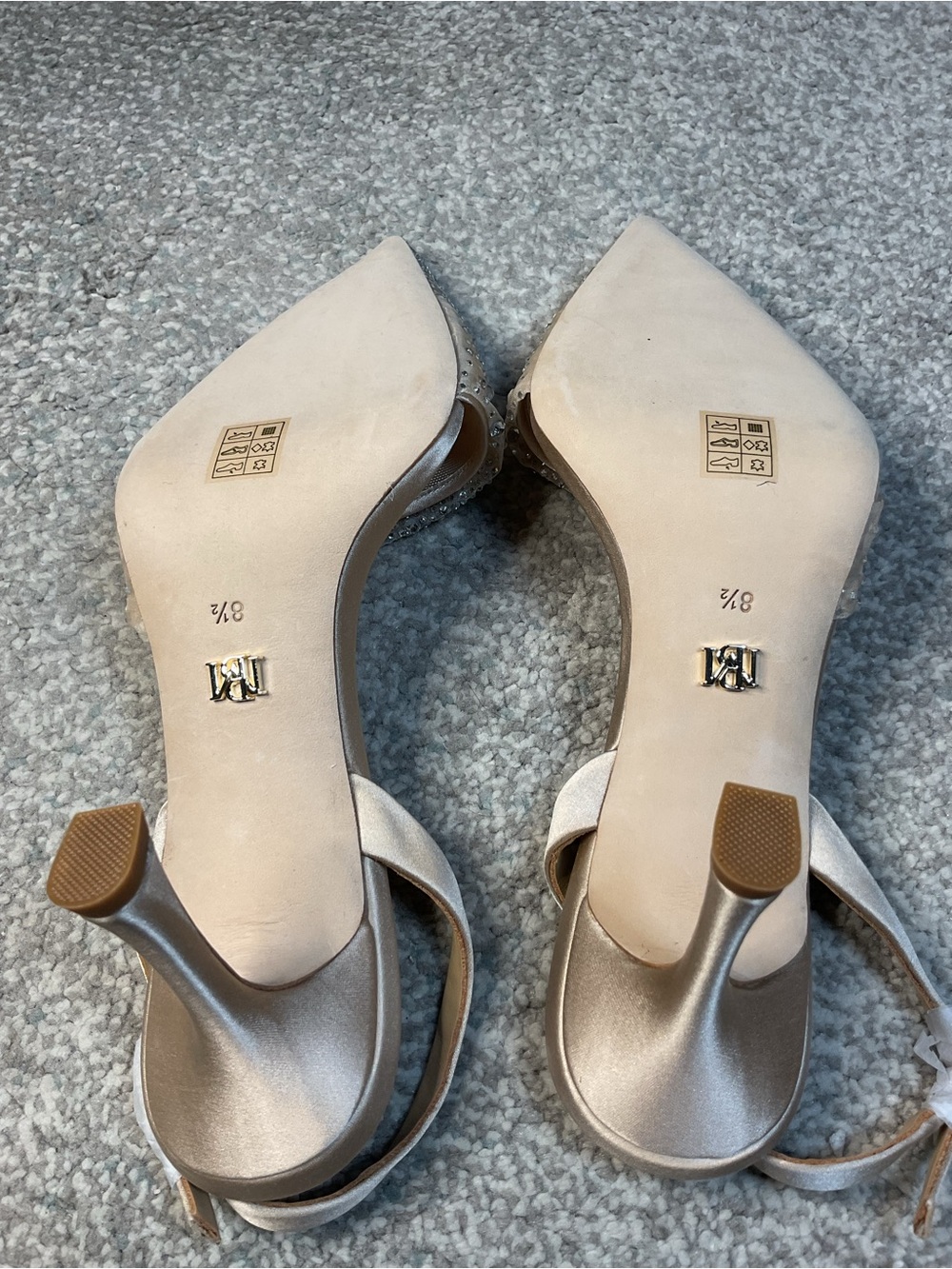 Badgley Mischka Brenna Embellished Slingback Pumps Nude Satin - Size 8.5 NIB - Picture 11 of 16